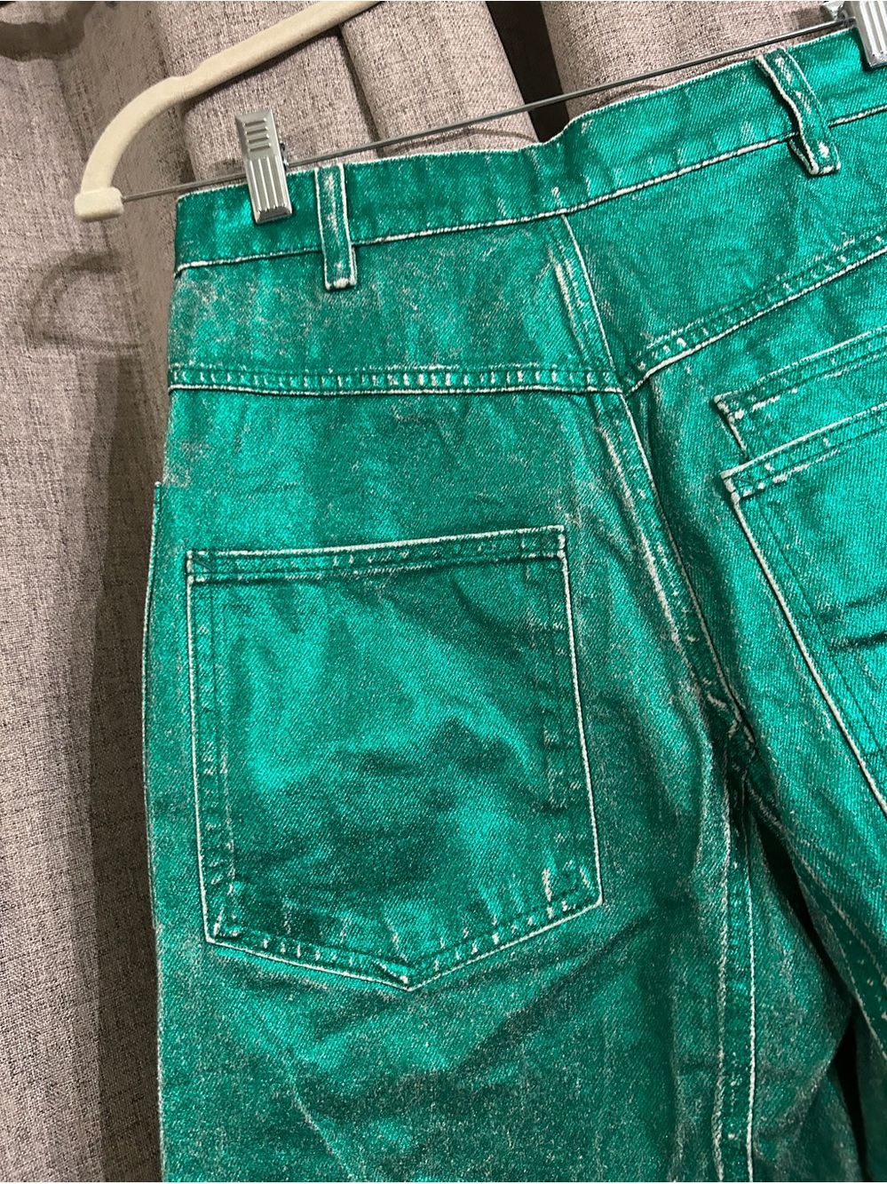 3. Free People Moxie barrel jeans metallic emerald green 24 & 28 - Picture 7 of 16